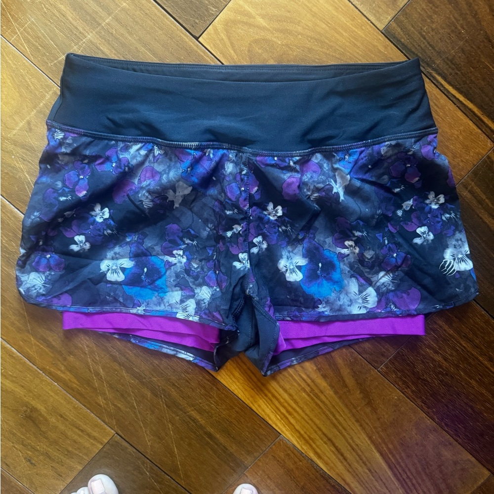 MPG Women's Floral Athletic Shorts - Black and Purple